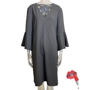 Lafayette 148 Dress Women XL Gray Black Shift Midi Bell Sleeves Quiet Luxury NWT